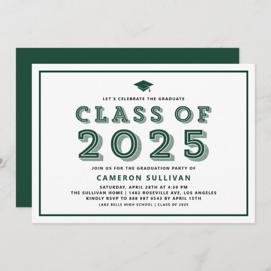 Green Class of 2025 Cap Retro Abschluss Einladung (Vorne/Hinten)