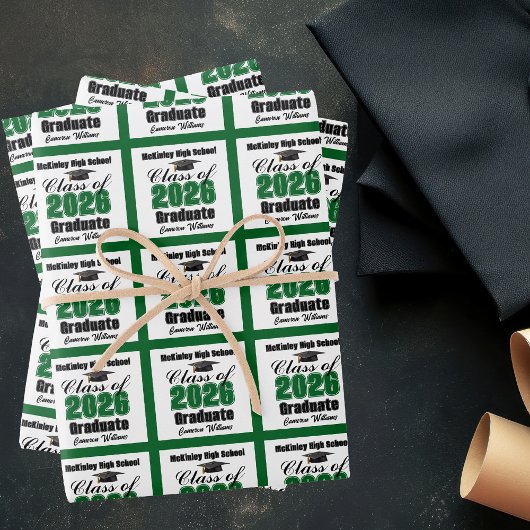 Green Class of 2026 Customized Graduation Geschenkpapier Set