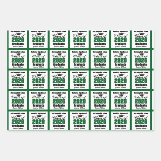 Green Class of 2026 Customized Graduation Geschenkpapier Set (Vorderseite 3)
