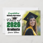 Green Class of 2026 Graduate Photo Graduation Ankündigung (Vorderseite)