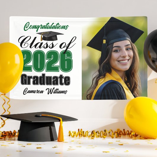 Green Class of 2026 Graduation Party Photo Banner