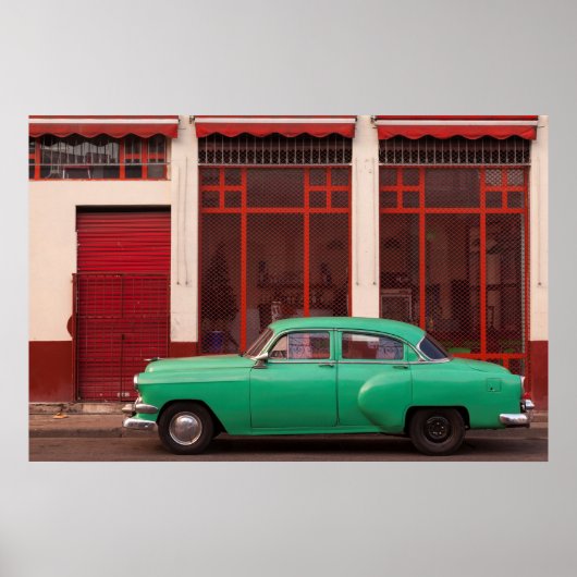 Green Classic Car, Kuba Poster (Vorne)