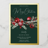 Green Classic Weihnachts Party Gold Border Folieneinladung (Vorderseite)