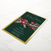Green Classic Weihnachts Party Gold Border Folieneinladung (Gedreht)