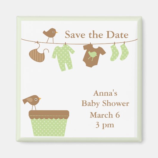 Green Clothesline Baby Dusche Magnet (Vorne)