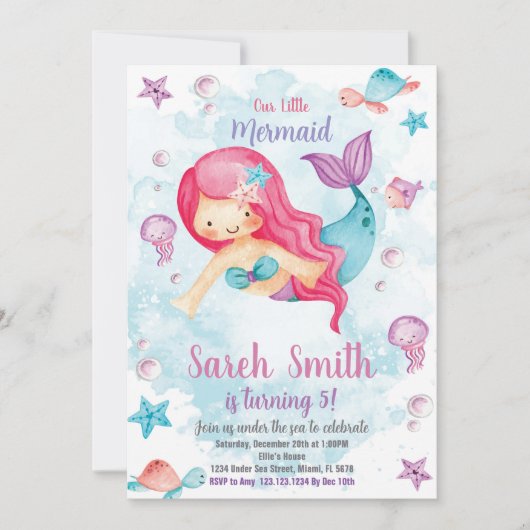 Green Cloud Mermaid Birthday Einladung (Vorderseite)
