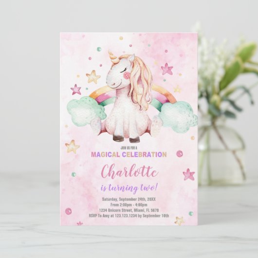Green Cloud Rainbow Einhornkarten Einladung (Stehend Vorderseite)