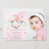 Green Cloud Regenbogen Einhorn Einladung mit Foto (Vorderseite)