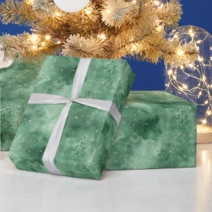 Green Cloudy Night Sky W/Gold Stars Geschenkpapier