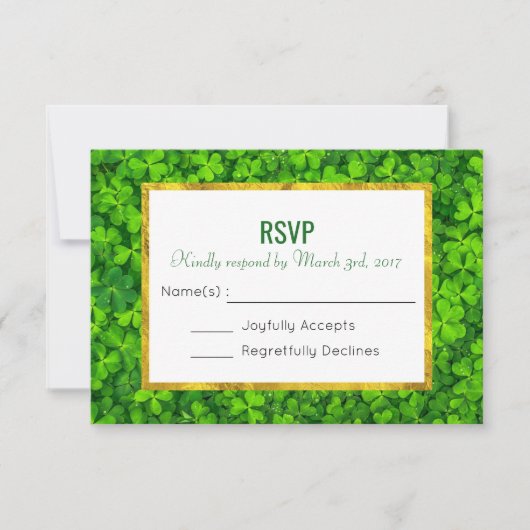 Green Clover Blätter mit Imitate Gold Foil UAWG RSVP Karte (Vorderseite)