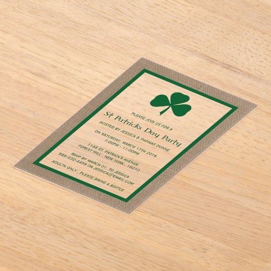 Green Clover & Burlap St. Patrick's Day Acryleinladungen (Ablage )