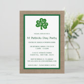 Green Clover & Burlap St. Patrick's Day Einladung (Stehend Vorderseite)