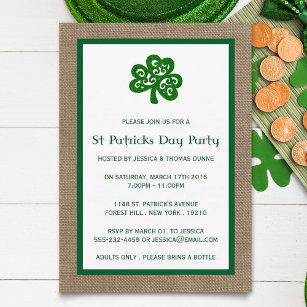 Green Clover & Burlap St. Patrick's Day Einladung