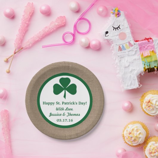 Green Clover & Burlap St. Patrick's Day Pappteller (Party)