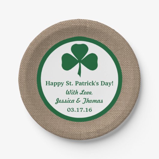 Green Clover & Burlap St. Patrick's Day Pappteller (Vorderseite)
