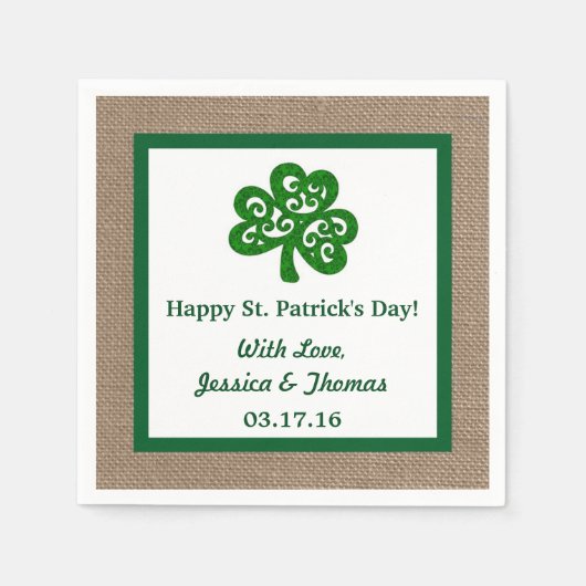 Green Clover & Burlap St. Patrick's Day Serviette (Vorderseite)