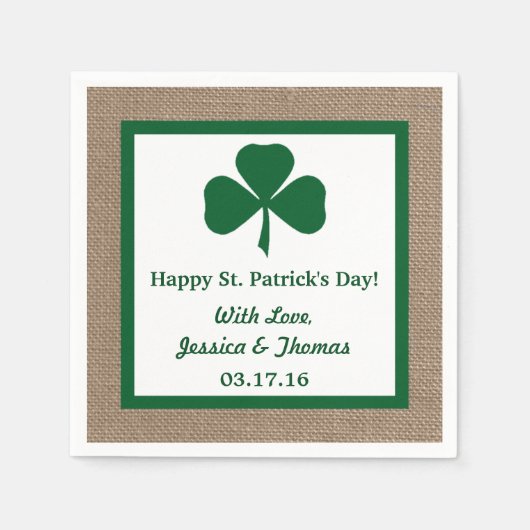 Green Clover & Burlap St. Patrick's Day Serviette (Vorderseite)