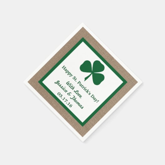Green Clover & Burlap St. Patrick's Day Serviette (Ecke)