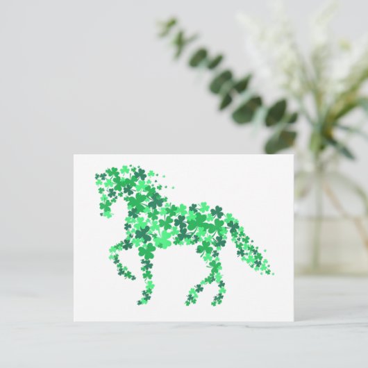 Green Clover Kleeblatt Horse St Patricks Day Postkarte (Stehend Vorderseite)