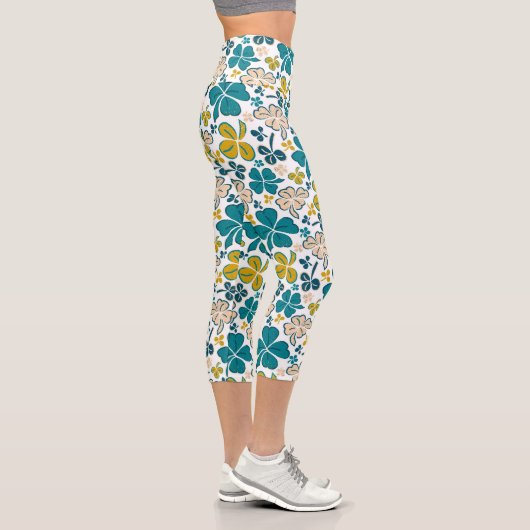 Green Clover Kleeblatt Pattern St Patrick`s Day Ca Capri Leggings (Rechts)