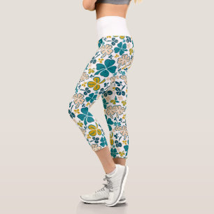 Green Clover Kleeblatt Pattern St Patrick`s Day Capri Leggings