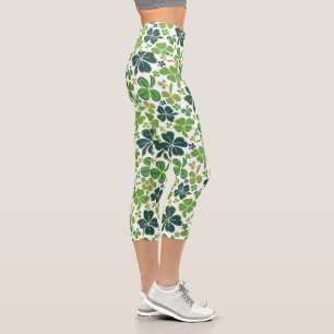 Green Clover Kleeblatt Pattern St Patrick`s Day Capri Leggings
