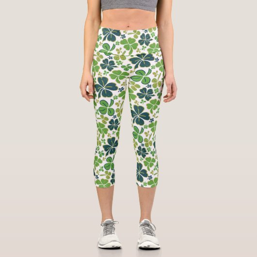 Green Clover Kleeblatt Pattern St Patrick`s Day Capri Leggings (Vorderseite)