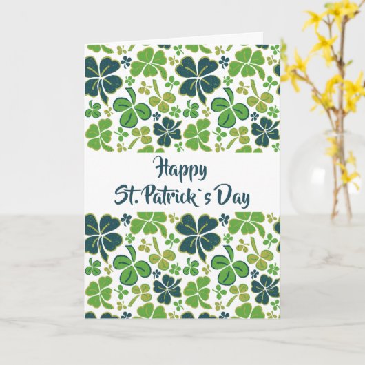 Green Clover Kleeblatt Pattern St Patrick`s Day Karte (Gelbe Blume)