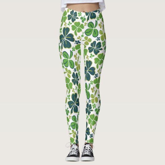 Green Clover Kleeblatt Pattern St Patrick`s Day  Leggings (Vorderseite)
