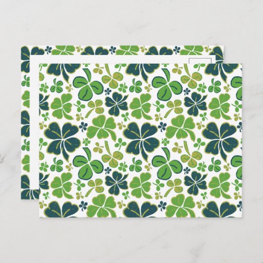 Green Clover Kleeblatt Pattern St Patrick`s Day Po Postkarte (Vorne/Hinten)