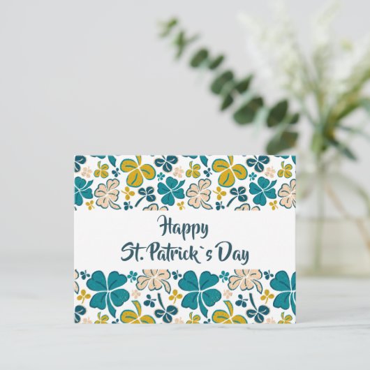 Green Clover Kleeblatt Pattern St Patrick`s Day Postkarte (Stehend Vorderseite)