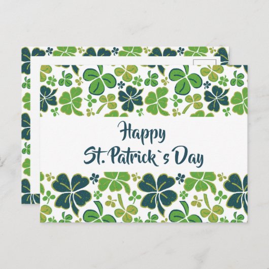 Green Clover Kleeblatt Pattern St Patrick`s Day Postkarte (Vorne/Hinten)