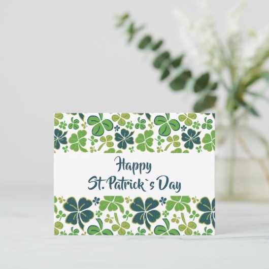 Green Clover Kleeblatt Pattern St Patrick`s Day Postkarte (Stehend Vorderseite)