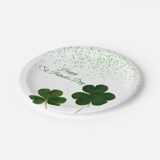 Green Clover Kleeblatt St. Patricks Day Pappteller (Schrägansicht)