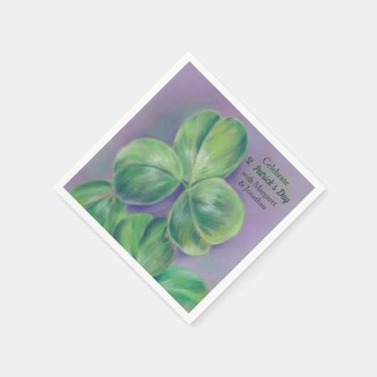 Green Clover Kleeblatts am Lila St. Patrick's Day Serviette (Ecke)