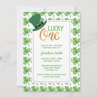 Green Clover Lucky One St Patrick's Kindergeburtst Einladung