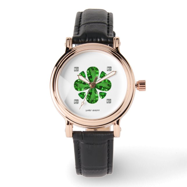 Green Clover Pattern Armbanduhr (Vorderseite)