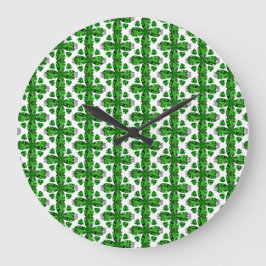 Green Clover Pattern Große Wanduhr