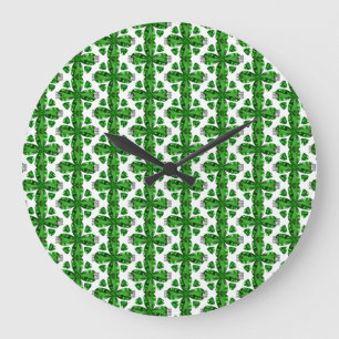 Green Clover Pattern Große Wanduhr