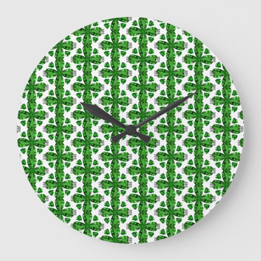 Green Clover Pattern Große Wanduhr (Vorderseite)