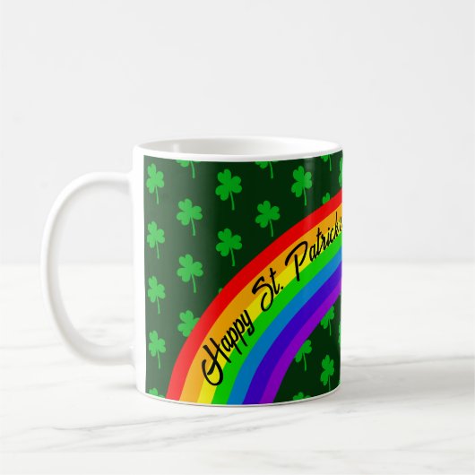 Green Clover Rainbow St Patricks Day Customizable Kaffeetasse (Links)