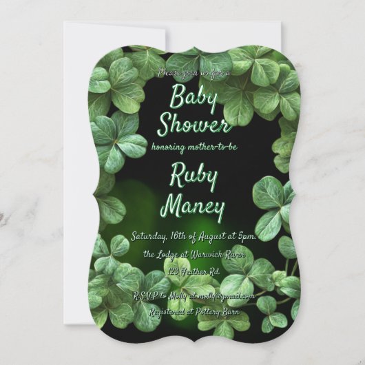 Green Clovers Baby Dusche Einladung (Vorderseite)