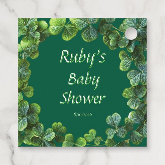 Green Clovers Baby Dusche Geschenkanhänger (Rückseite)