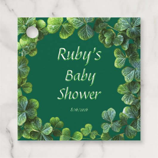 Green Clovers Baby Dusche Geschenkanhänger (Vorderseite)