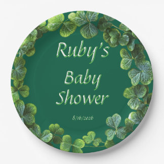 Green Clovers Baby Dusche Pappteller