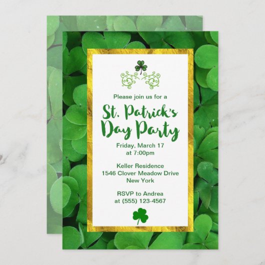 Green Clovers St Patrick's Day Party laden ein Einladung (Vorne/Hinten)