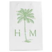 Green Coastal Palmetto Palm Monogram Mittlere Geschenktüte (Vorderseite)