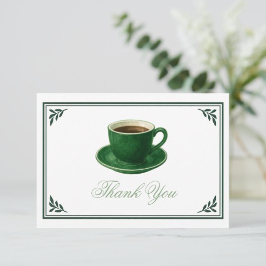 Green Coffee Cup Baby Shower Elegant Thank You Dankeskarte (Stehend Vorderseite)