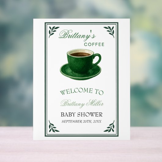 Green Coffee Cup Baby Shower Welcome Acrylschild (Neutral)