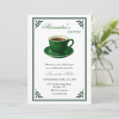 Green Coffee Cup Designer Baby Shower Einladung (Stehend Vorderseite)